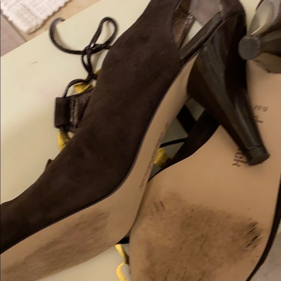 Brown suede open toe heals - Picture 5 of 8